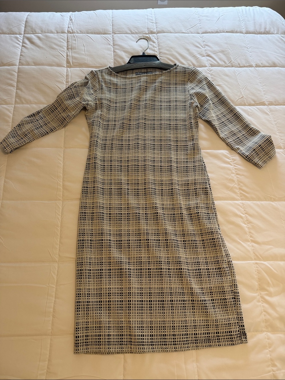 Sharagano Black and White Grid Midi Dress